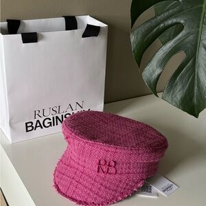 Ruslan Baginskiy Tweed Baker Boy Cap Hat in pink color size S new with tags